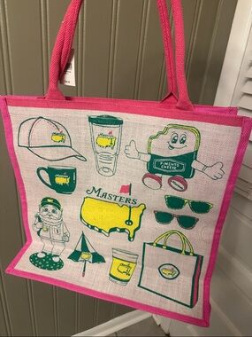 Masters Pink Trim Tote with Green and Yellow Graphics